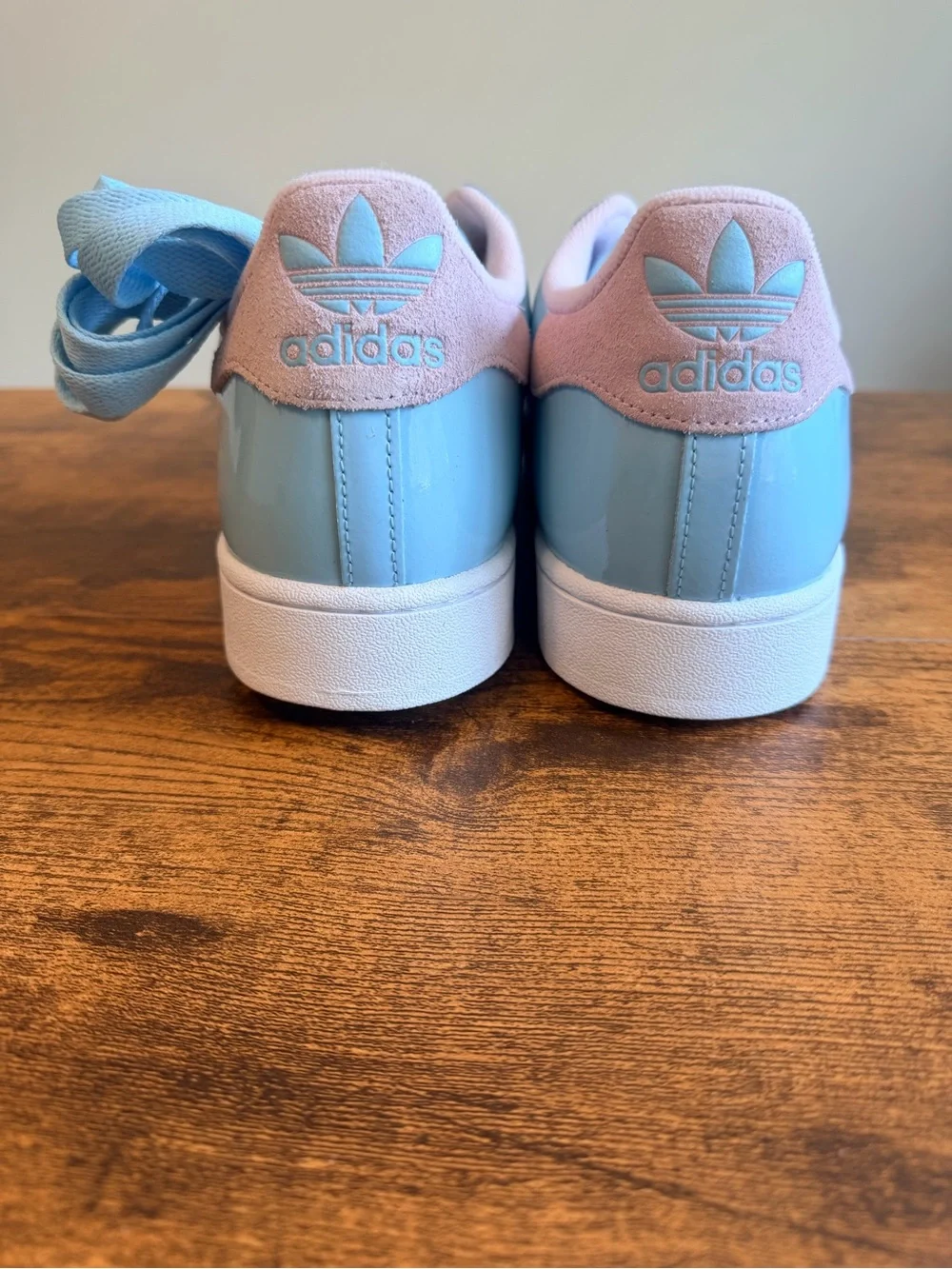 Adidas Men’s Superstar Sneakers - Light Blue with Pink Stripes 13M